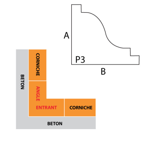 Angle entrant corniche IFORM modèle P3 sans goutte d'eau
