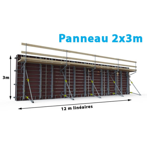Lot de banches ALU manuportables GRANDS FORMATS LEGER (12 m de long X 3 m de haut) coffrage MODALU