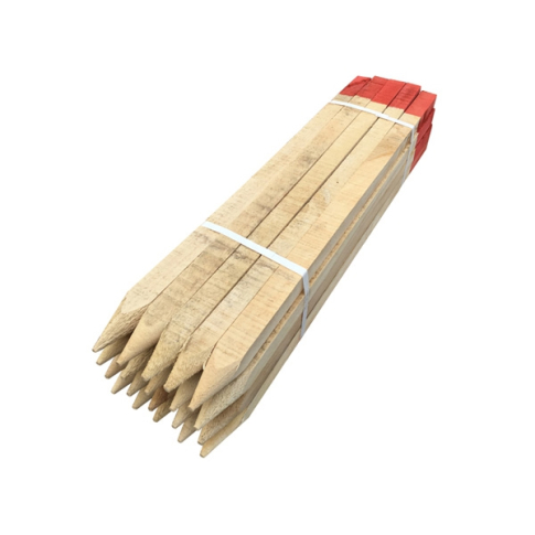Piquet d'implantation de chantier en bois avec bout rouge hauteur 0,75 ml (paquet de 20 pièces)