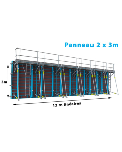 Lot de banches ACIER GRANDS FORMATS ROBUSTE SECURITES REPLIABLES (12 m de long X 3 m de haut) coffrage MODACIER