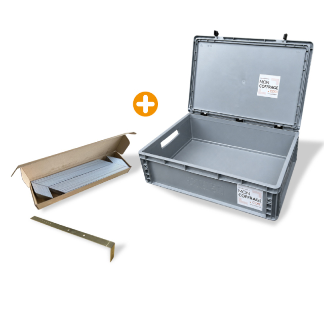 Lot 500 entretoises ALU coudées 15/20/25 cm Dalle - Système CROC + 1 caisse de rangement Offerte
