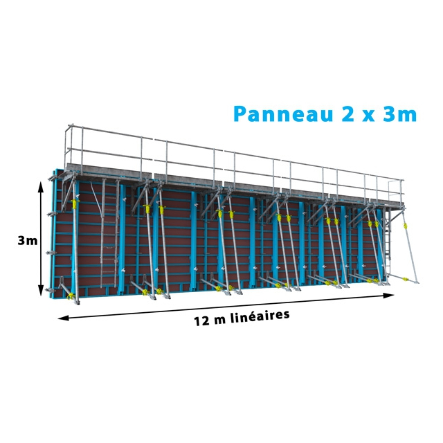 Lot de banches ACIER GRANDS FORMATS ROBUSTE SECURITES REPLIABLES (12 m de long X 3 m de haut) coffrage MODACIER