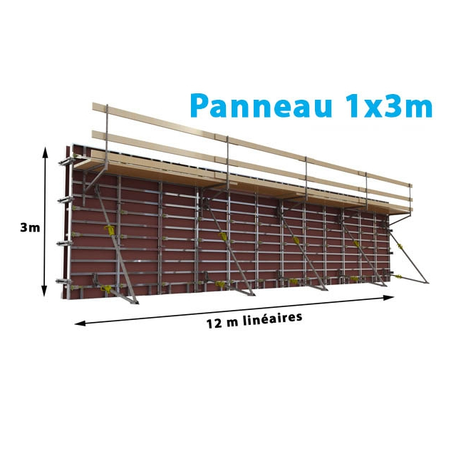 Lot de banches ALU manuportables PERFORMANT (12 m de long X 3 m de haut) coffrage MODALU