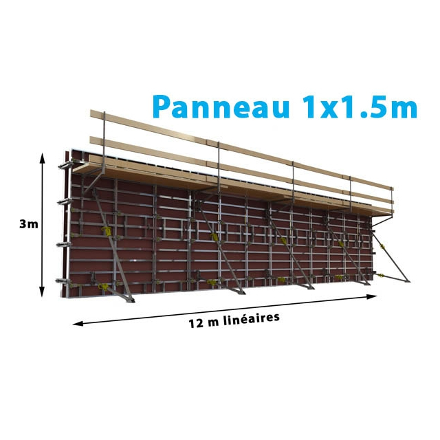 Lot de banches ALU manuportables POLYVALENT (12 m de long X 3 m de haut) coffrage MODALU