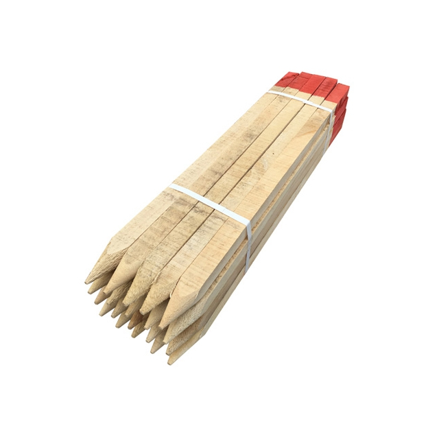 Piquet d'implantation de chantier en bois avec bout rouge hauteur 0,75 ml (paquet de 20 pièces)