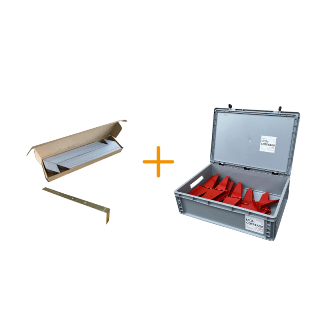 Lot 500 entretoises ALU coudées 15/20/25 cm Dalle - Système CROC + 1 caisse de rangement Offerte